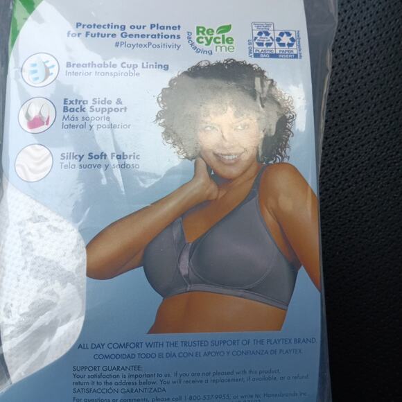 Playtex Women's 18 Hour Silky Soft Smoothing 4803 Wireless Bra Size 44DD White - Picture 3 of 8